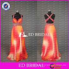 ED Bridal Sexy Spaghetti Strap Crisscross Back A Line Sweetheart Neckline Printed Chiffon Beach Prom Dress